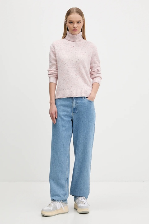 Tommy Jeans sweter z dodatkiem wełny damski kolor różowy z golfem DW0DW21687 - zdjęcie produktu nr 2