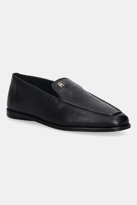 Tommy Hilfiger mokasyny skórzane TH LEATHER LOAFER damskie kolor czarny na płaskim obcasie FW0FW09319 - zdjęcie produktu nr 1
