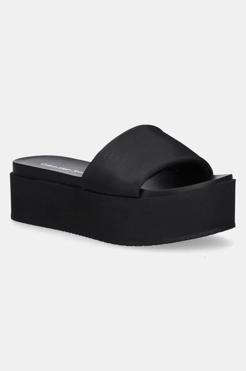 Calvin Klein Jeans klapki FLATFORM SANDAL SLIDE IN NYLON damskie kolor czarny na platformie YW0YW01791 - zdjęcie produktu nr 1