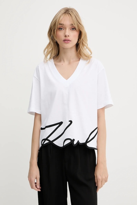 Karl Lagerfeld t-shirt bawełniany damski kolor biały A2W17104 - zdjęcie produktu nr 1