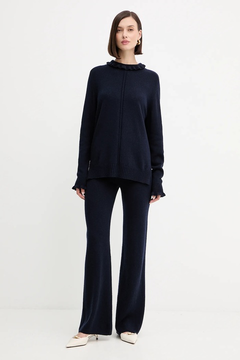 Twinset sweter z wełną damski kolor granatowy z półgolfem 252TT3350 - zdjęcie produktu nr 2