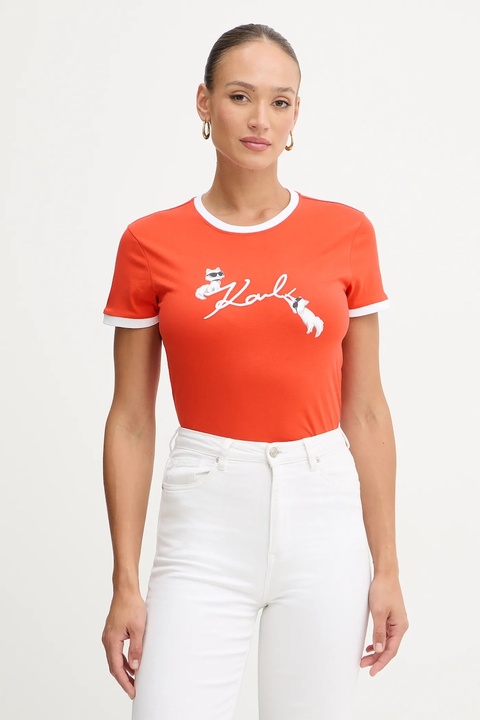 Karl Lagerfeld t-shirt bawełniany IKON damski kolor pomarańczowy B1W17040 - zdjęcie produktu nr 1