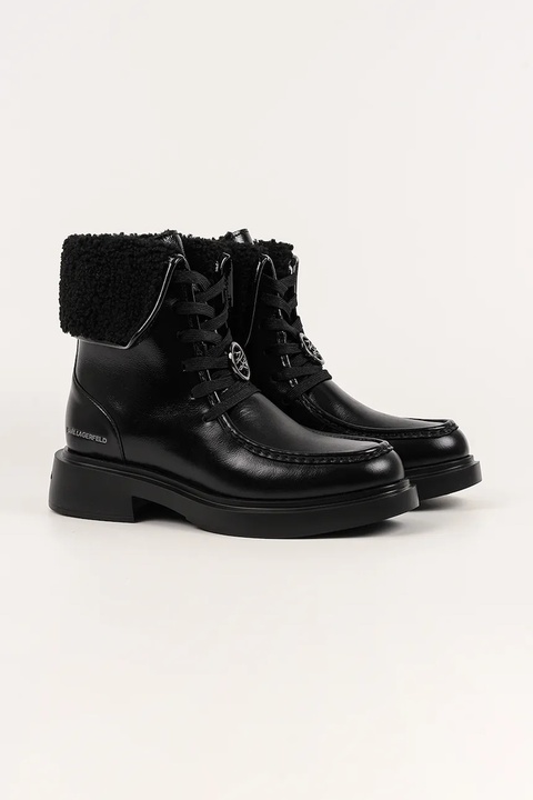 Karl Lagerfeld botki skórzane MACIE damskie kolor czarny na płaskim obcasie lekko ocieplone KL41255 - zdjęcie produktu nr 2
