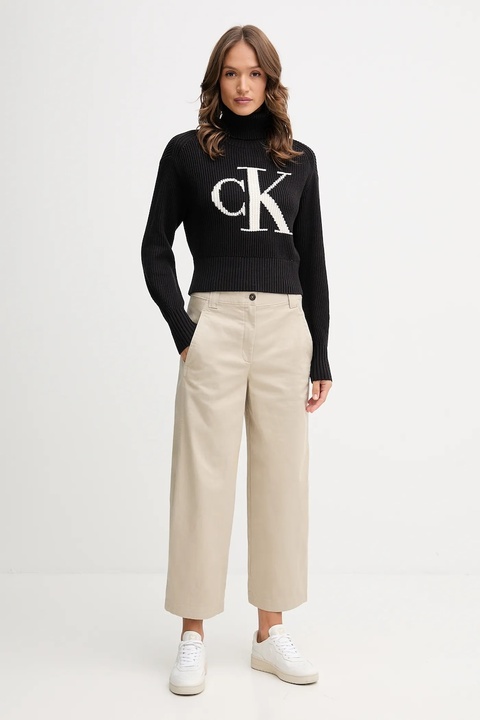 Calvin Klein Jeans sweter bawełniany damski kolor czarny ciepły z golfem LV047D349G - zdjęcie produktu nr 2