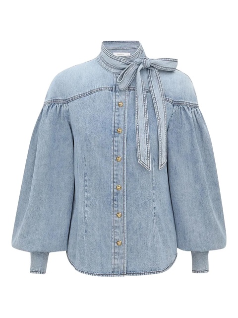 ZIMMERMANN balloon-sleeve tie-neck shirt - Blue - zdjęcie produktu nr 1