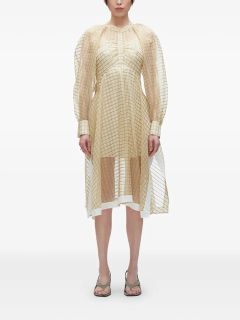 3.1 Phillip Lim puff-sleeve checked midi dress - Neutrals - zdjęcie produktu nr 1
