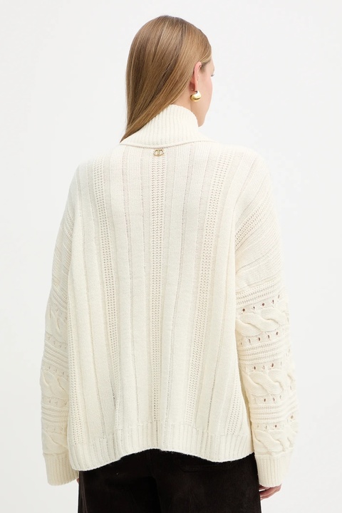 Twinset sweter z wełną damski kolor beżowy ciepły z golfem 252TT3101 - zdjęcie produktu nr 1