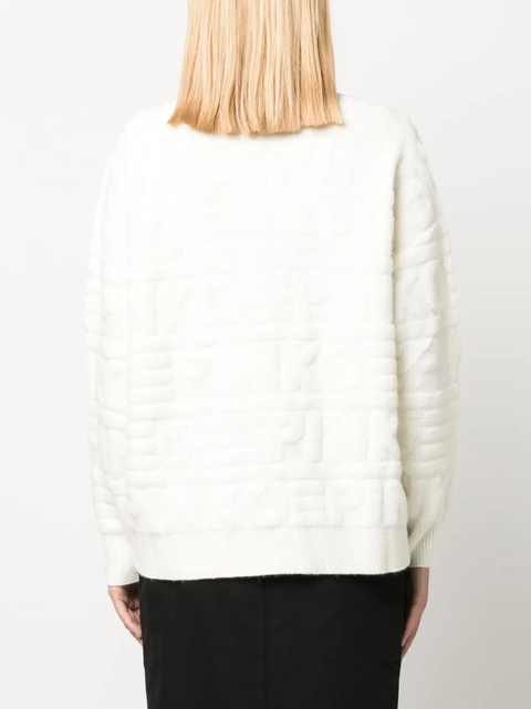 PINKO intarsia-knit logo V-neck jumper - White - zdjęcie produktu nr 2