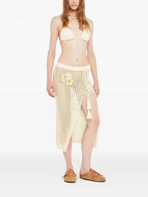 Alanui Where The Waves Begins floral-appliqué tied midi skirt - Neutrals - zdjęcie produktu nr 1