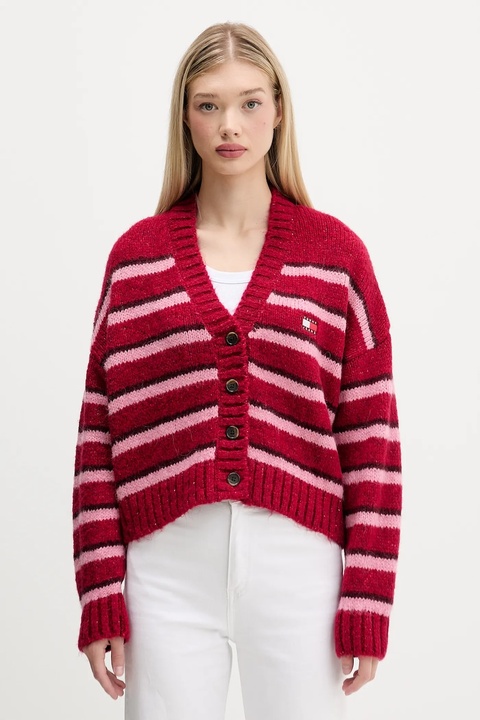 Tommy Jeans kardigan z domieszką wełny damski kolor różowy DW0DW21678 - zdjęcie produktu nr 1