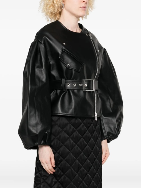 Simone Rocha belted puff-sleeve leather jacket - Black - zdjęcie produktu nr 2