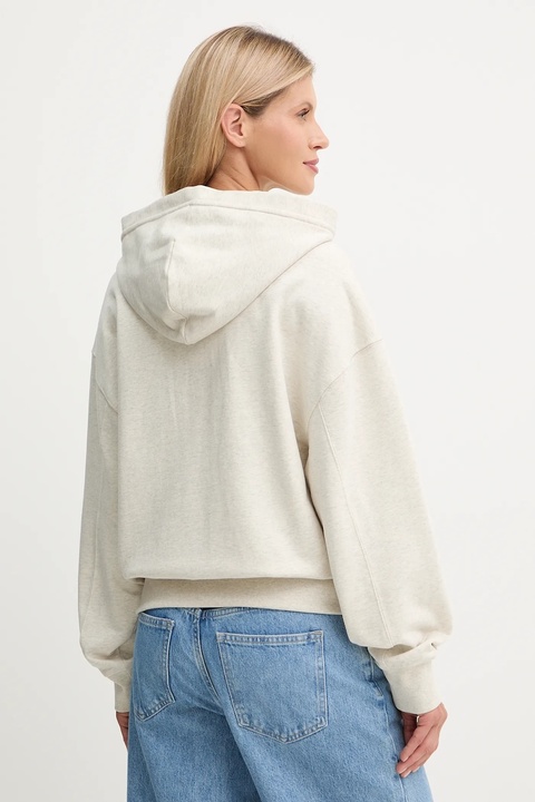 Calvin Klein bluza bawełniana damska kolor beżowy z kapturem gładka LV044C211G - zdjęcie produktu nr 2