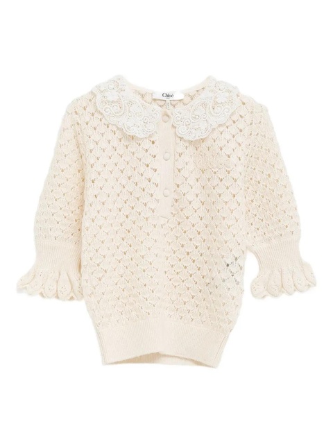 Chloé lace-collar open-knit sweater - White - zdjęcie produktu nr 2