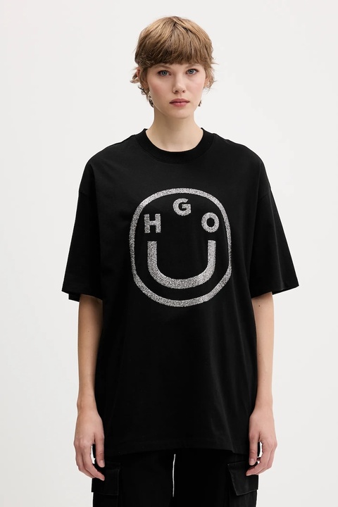 Hugo Blue t-shirt bawełniany damski kolor czarny 50550141 - zdjęcie produktu nr 1