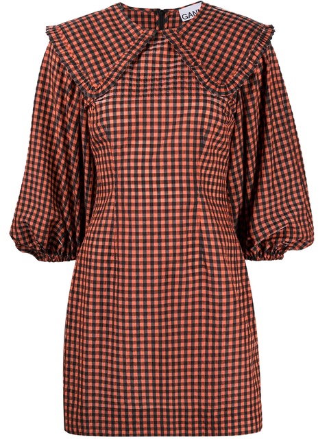 GANNI seersucker check mini dress - Orange - zdjęcie produktu nr 1