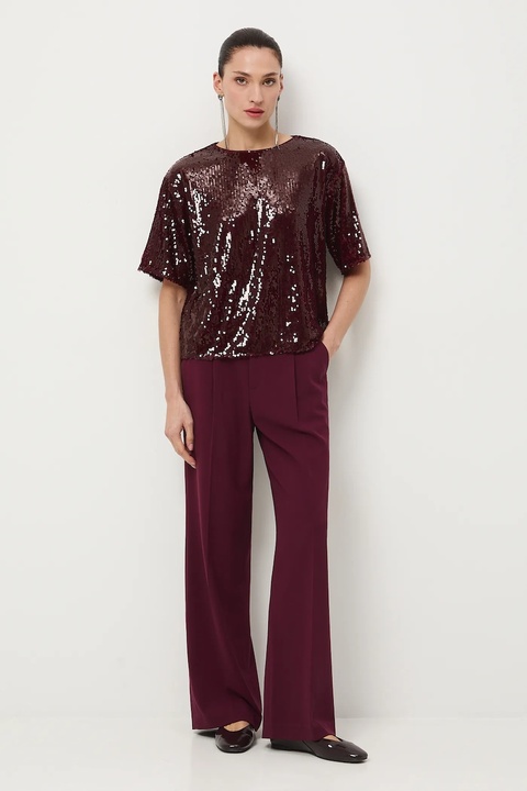 Medicine spodnie damskie kolor bordowy szerokie medium waist - zdjęcie produktu nr 1