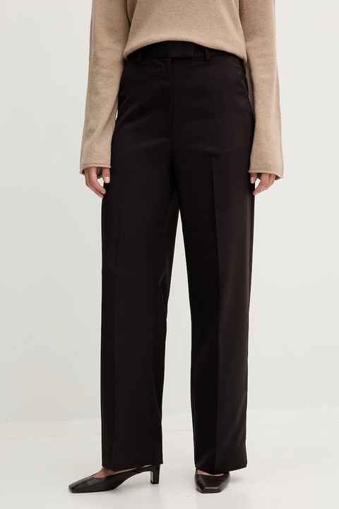 Tommy Hilfiger spodnie wełniane damskie kolor bordowy proste high waist WW0WW48362 - zdjęcie produktu nr 1