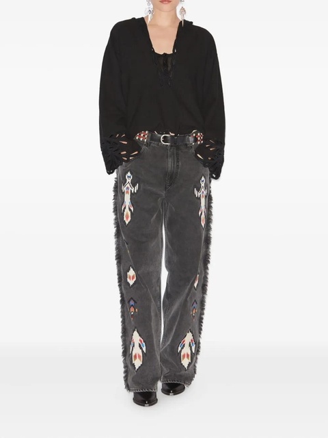 ISABEL MARANT Maella fringed embroidered jeans - Grey - zdjęcie produktu nr 2