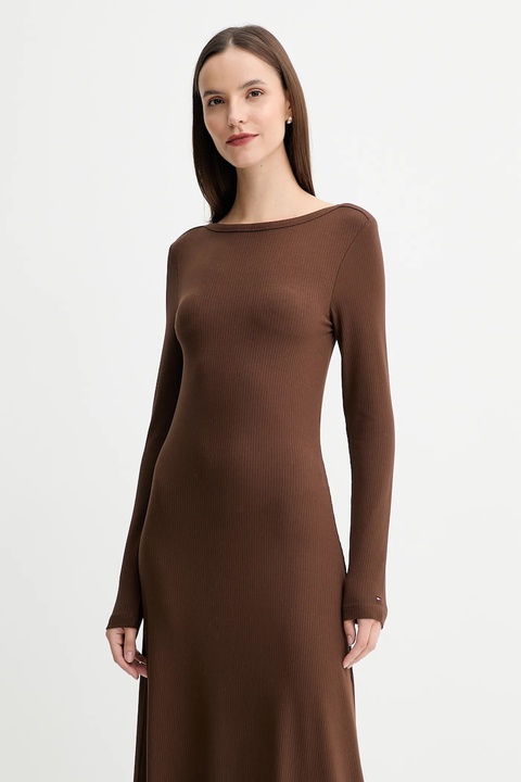 Tommy Hilfiger sukienka kolor brązowy midi rozkloszowana WW0WW47066 - zdjęcie produktu nr 2