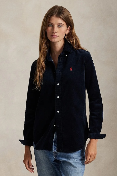 Polo Ralph Lauren koszula sztruksowa damska kolor granatowy regular z kołnierzykiem klasycznym 211971526 - zdjęcie produktu nr 1