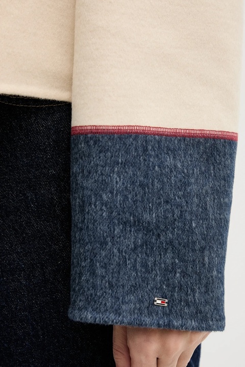 Tommy Hilfiger kurtka z dodatkiem wełny kolor beżowy przejściowa oversize WW0WW47743 - zdjęcie produktu nr 1