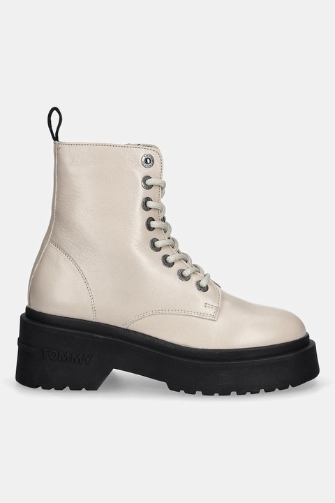 Tommy Jeans workery skórzane TJW CHUNKY SHINY LEATHER BOOT damskie kolor beżowy na platformie EN0EN02848 - zdjęcie produktu nr 2