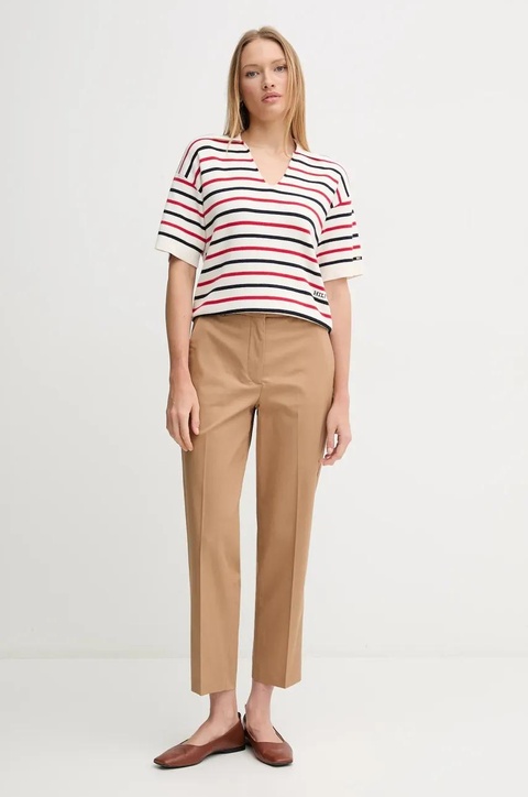 Tommy Hilfiger spodnie damskie kolor brązowy proste high waist WW0WW40504 - zdjęcie produktu nr 2
