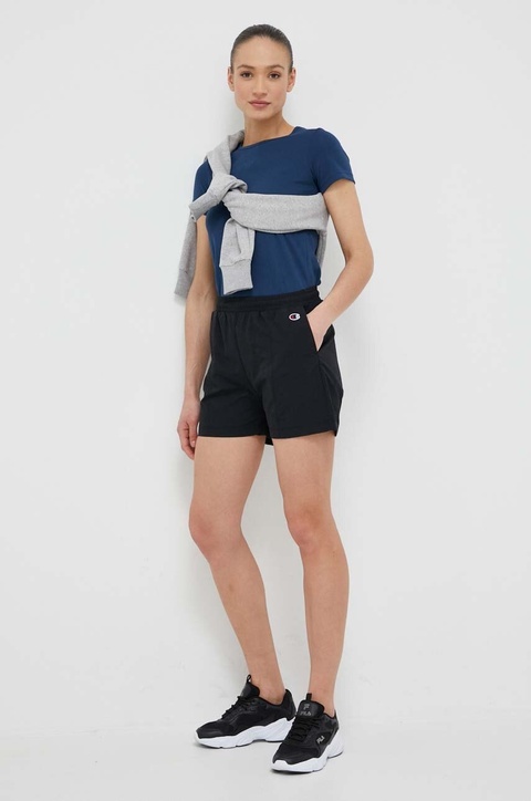 Champion szorty damskie kolor czarny gładkie high waist - zdjęcie produktu nr 1