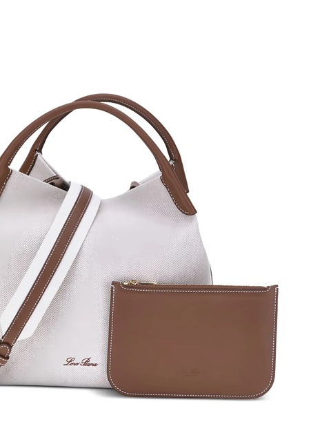 Loro Piana Bale leather-trimmed fabric tote bag - Grey - zdjęcie produktu nr 2