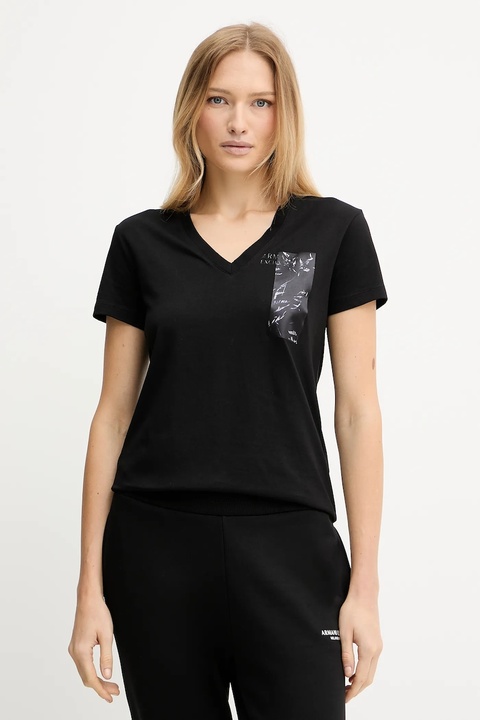 Armani Exchange t-shirt bawełniany damski kolor czarny XW001358 AF10356 - zdjęcie produktu nr 1
