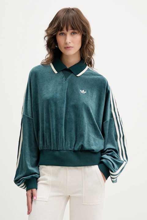 adidas Originals bluza welurowa Liberty damska kolor zielony z aplikacją JW5274 - zdjęcie produktu nr 1