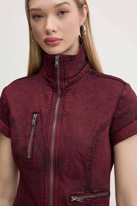 Guess Originals sukienka jeansowa kolor bordowy mini dopasowana W5RG68 D4ON0 - zdjęcie produktu nr 2