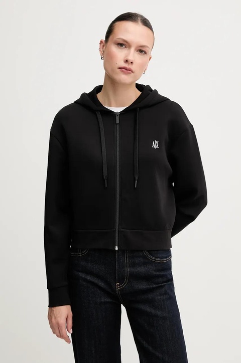 Armani Exchange bluza damska kolor czarny z kapturem gładka XW000822 AF10818 - zdjęcie produktu nr 1