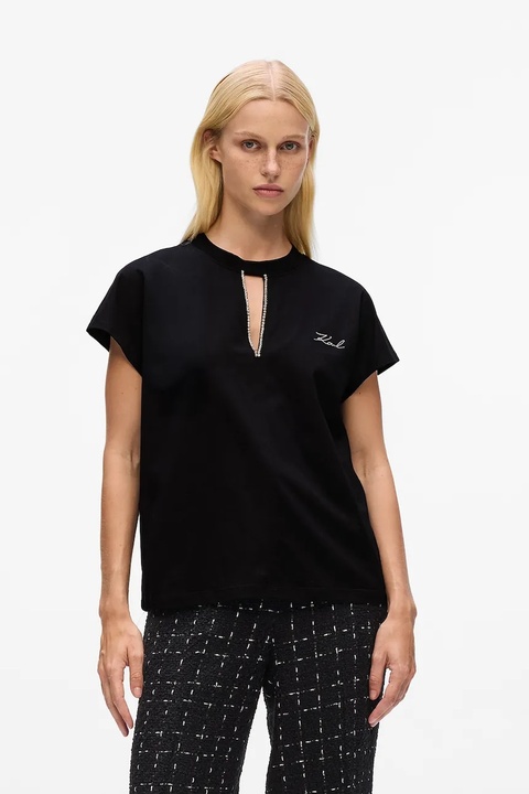 Karl Lagerfeld t-shirt bawełniany damski kolor czarny A4W17046 - zdjęcie produktu nr 1