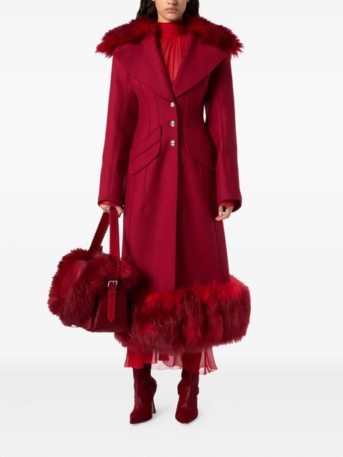 Blumarine faux-fur-trimmed coat - Red - zdjęcie produktu nr 1