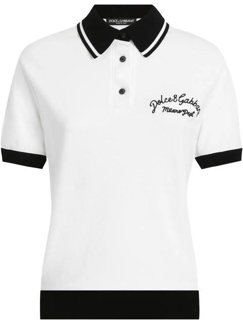 Dolce & Gabbana logo-embroidered cotton polo top - White - zdjęcie produktu nr 1