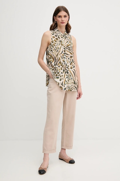 Marc Aurel spodnie damskie kolor beżowy proste high waist 1791-2309-93420 - zdjęcie produktu nr 2