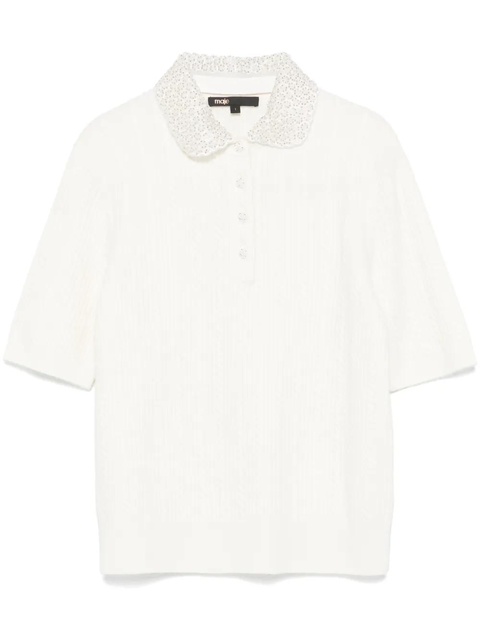 Maje embellished-collar knitted polo shirt - White - zdjęcie produktu nr 1