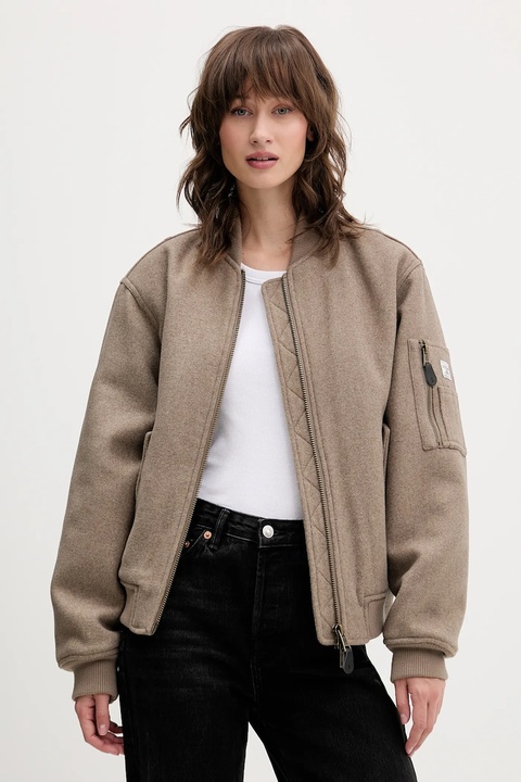 Guess Jeans kurtka bomber z dodatkiem wełny kolor beżowy przejściowa oversize W5BL14 W1482 - zdjęcie produktu nr 1