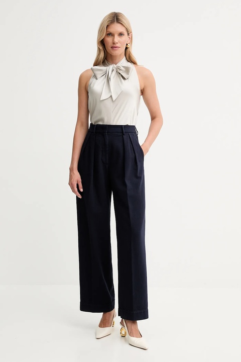 Forte Forte spodnie bawełniane damskie kolor granatowy proste high waist 14036.my.pants - zdjęcie produktu nr 2