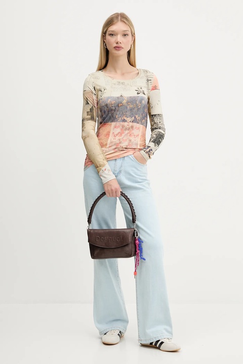 Desigual longsleeve LIMBANI damski kolor beżowy 25WWTK33 - zdjęcie produktu nr 2