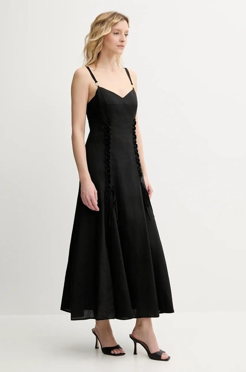 Twinset sukienka z domieszką lnu kolor czarny maxi rozkloszowana 251TT2070 - zdjęcie produktu nr 2
