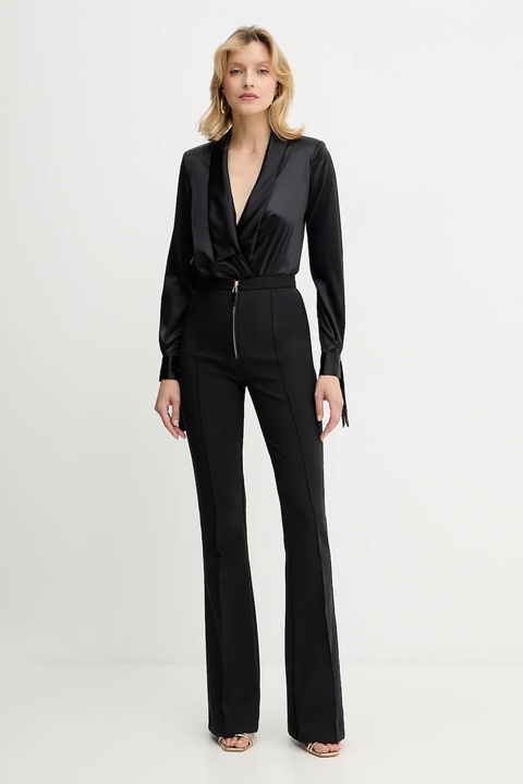 Elisabetta Franchi body z dodatkiem jedwabiu kolor czarny gładka CB00757E2 - zdjęcie produktu nr 2
