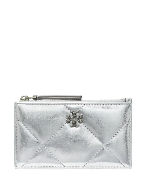Tory Burch Kira diamond-quilted zip-up card case - Silver - zdjęcie produktu nr 1