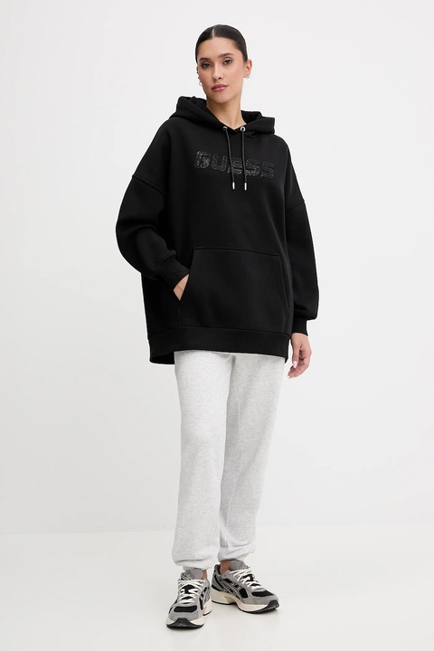 Guess bluza AELIA damska kolor czarny z kapturem z aplikacją V5BQ12 KB681 - zdjęcie produktu nr 2
