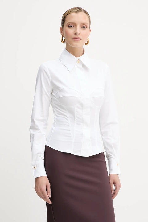 Elisabetta Franchi koszula damska kolor biały slim z kołnierzykiem klasycznym CA08256E2 - zdjęcie produktu nr 1