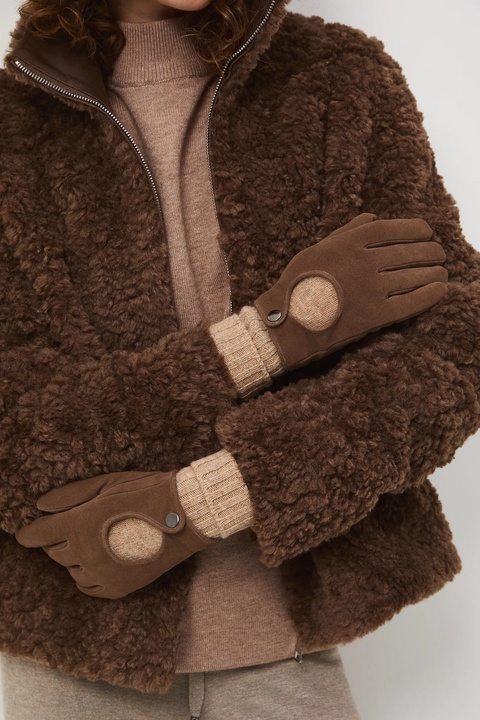 Medicine rękawiczki zamszowe damskie kolor brązowy - zdjęcie produktu nr 1