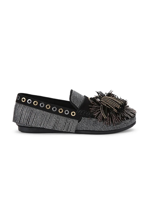 Kurt Geiger London mokasyny zamszowe Pom Pom Moccasin damskie kolor czarny na płaskim obcasie 4369500609 - zdjęcie produktu nr 1