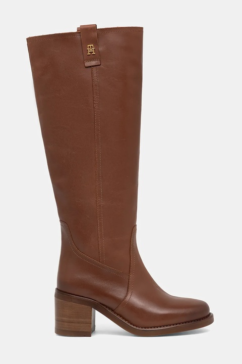 Tommy Hilfiger kozaki skórzane RIDING LTHR LONG BOOT BLOCK HEEL damskie kolor brązowy na słupku FW0FW08777 - zdjęcie produktu nr 2