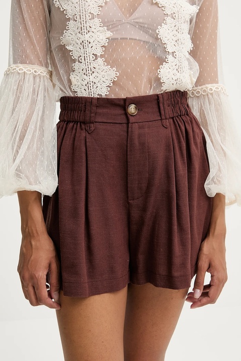 Answear.LAB szorty z dodatkiem lnu damskie kolor brązowy gładkie high waist - zdjęcie produktu nr 1
